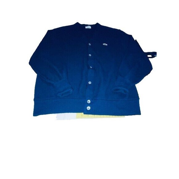 Vintage IZOD Lacoste Cardigan Sweater Mens Size XL Blue Crocodile Logo USA Made - Picture 1 of 12